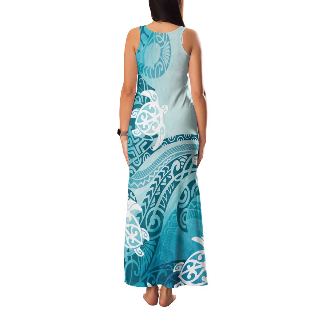 Polynesia Turtle Family Matching Tank Maxi Dress and Hawaiian Shirt Watercolor Abstract Style