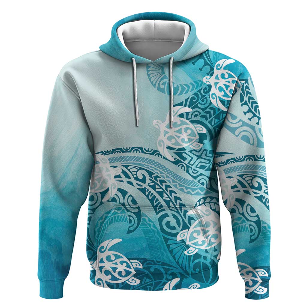 Polynesia Turtle Hoodie Watercolor Abstract Style LT7 Pullover Hoodie Blue - Polynesian Pride