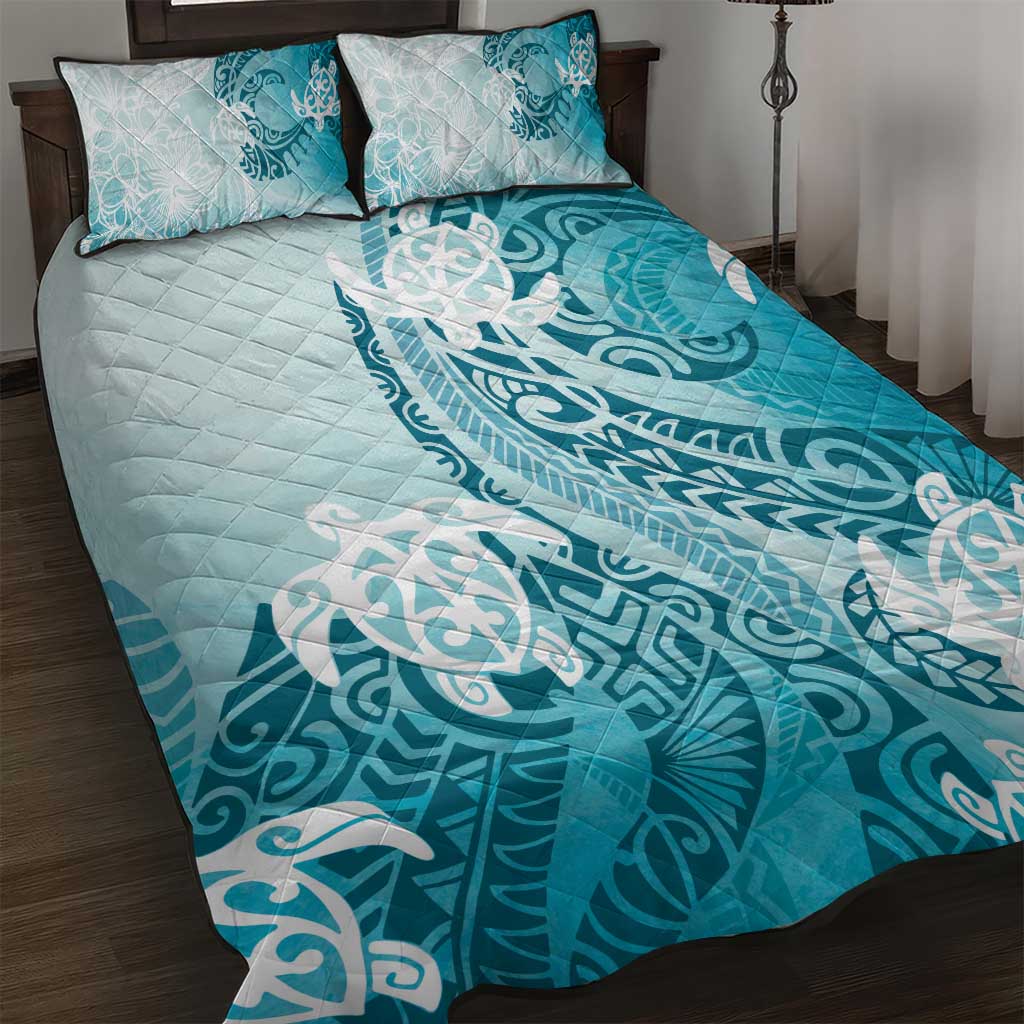 Polynesia Turtle Quilt Bed Set Watercolor Abstract Style LT7 Blue - Polynesian Pride