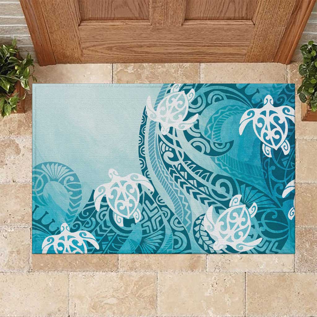 Polynesia Turtle Rubber Doormat Watercolor Abstract Style LT7 Blue - Polynesian Pride