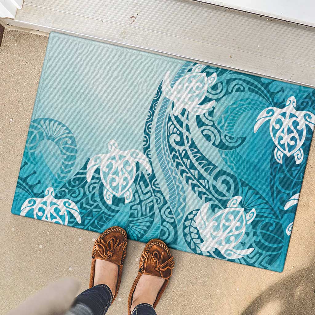 Polynesia Turtle Rubber Doormat Watercolor Abstract Style