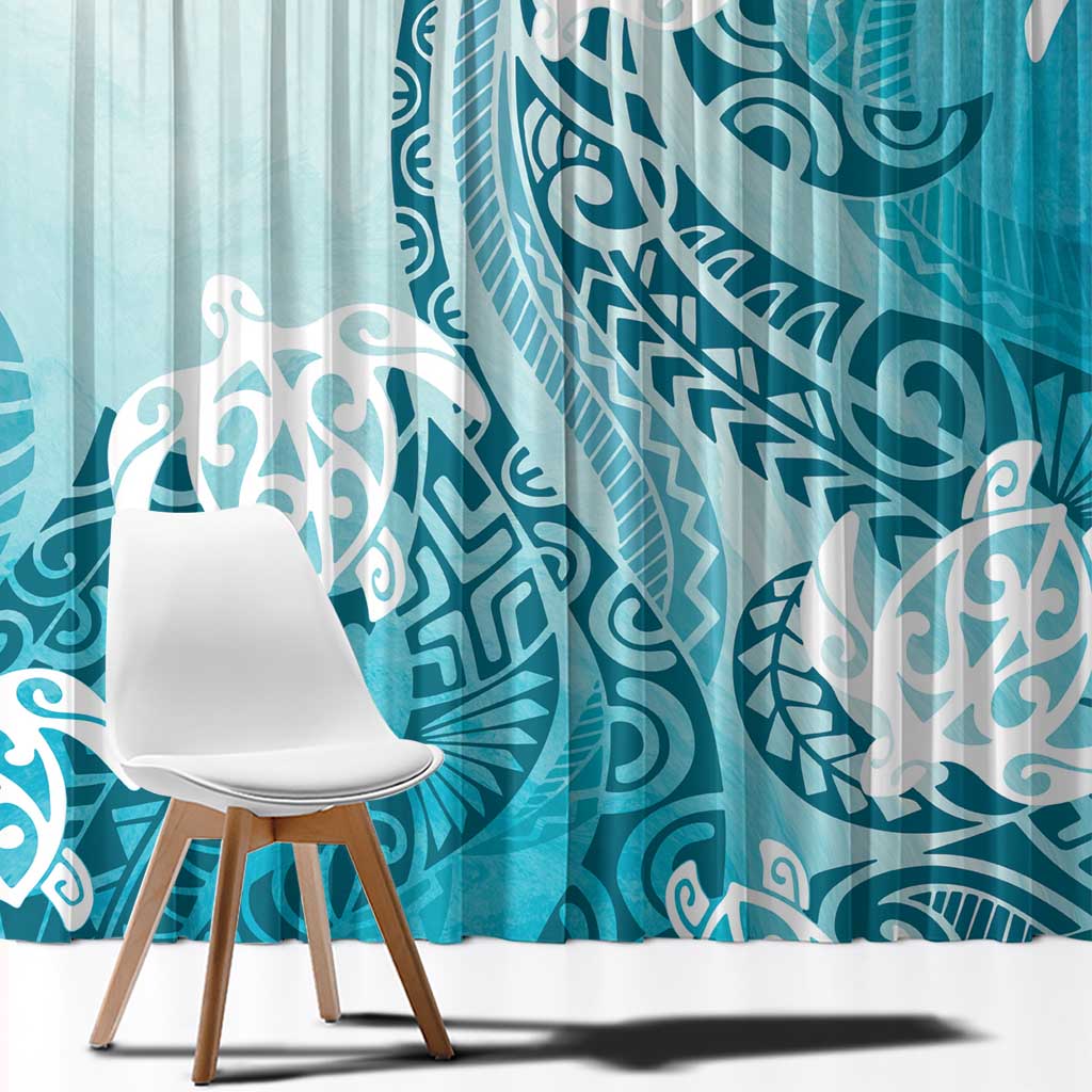 Polynesia Turtle Window Curtain Watercolor Abstract Style