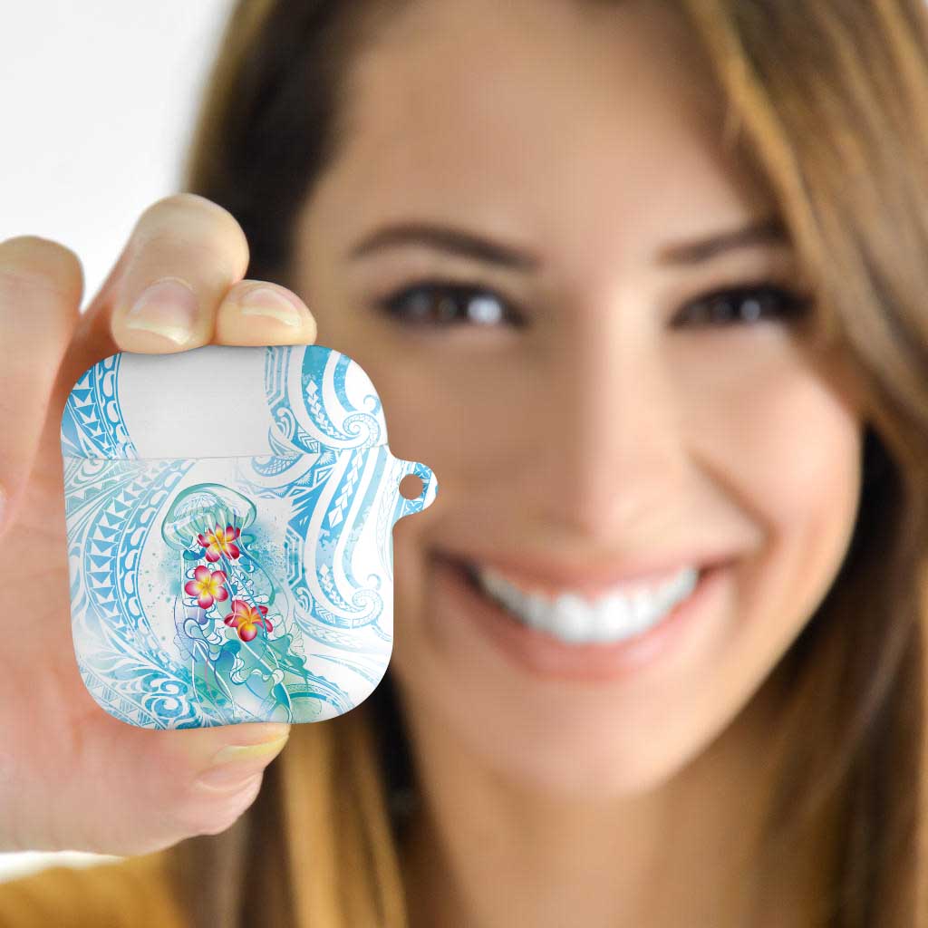 Sea Blue Polynesian Jellyfish AirPods Case Watercolor Glows - Polynesian Pride