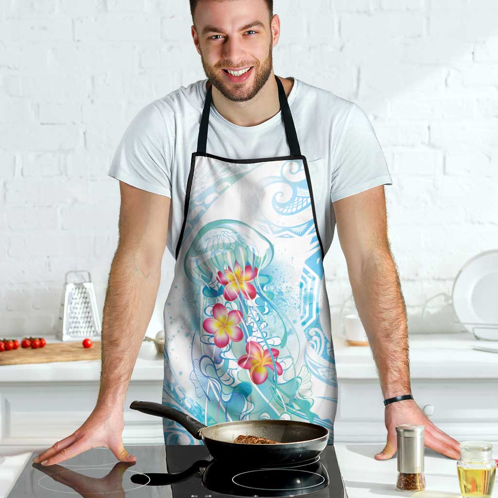 Sea Blue Polynesian Jellyfish Apron Watercolor Glows - Polynesian Pride