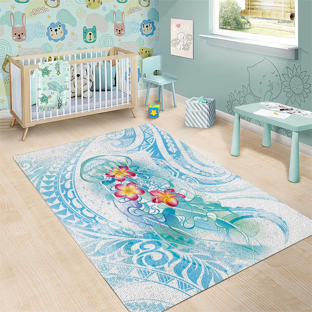 Sea Blue Polynesian Jellyfish Area Rug Watercolor Glows - Polynesian Pride