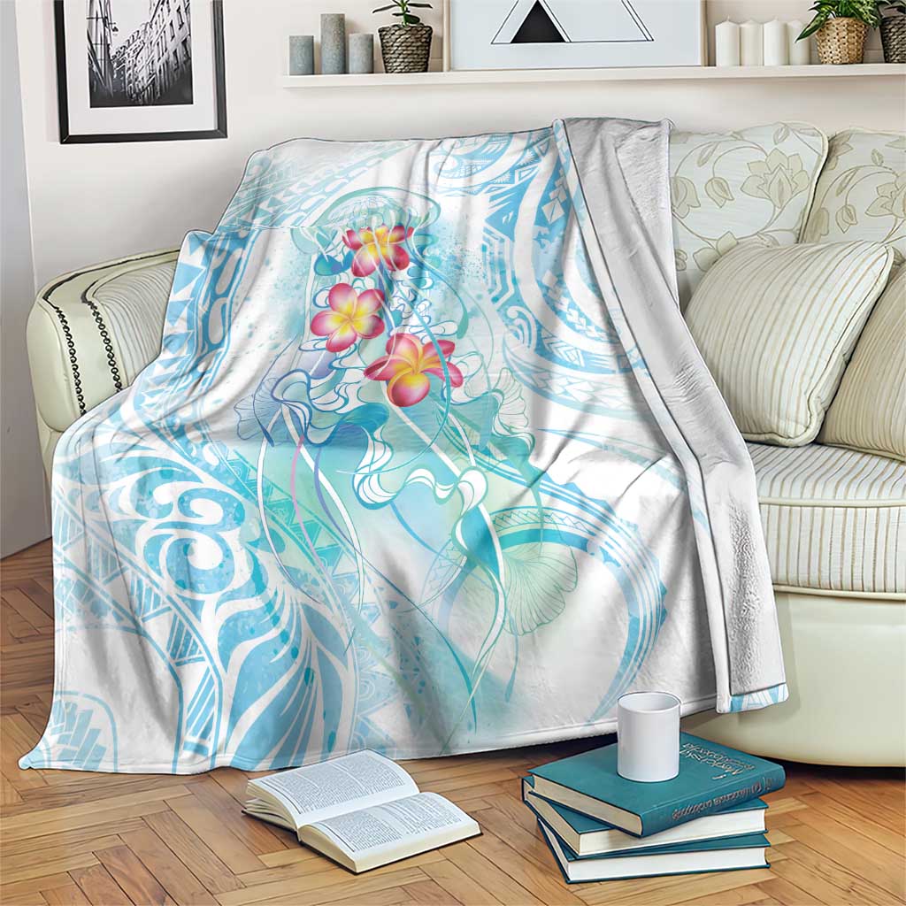 Sea Blue Polynesian Jellyfish Blanket Watercolor Glows LT7 Light Blue - Polynesian Pride