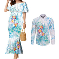 Sea Blue Polynesian Jellyfish Couples Matching Mermaid Dress and Long Sleeve Button Shirt Watercolor Glows LT7 Light Blue - Polynesian Pride