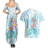 Sea Blue Polynesian Jellyfish Couples Matching Summer Maxi Dress and Hawaiian Shirt Watercolor Glows LT7 - Polynesian Pride