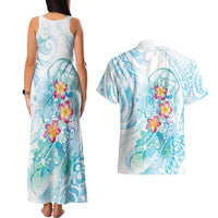 Sea Blue Polynesian Jellyfish Couples Matching Tank Maxi Dress and Hawaiian Shirt Watercolor Glows LT7 - Polynesian Pride