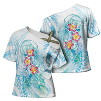 Sea Blue Polynesian Jellyfish Cross Shoulder Shirt Watercolor Glows LT7 - Polynesian Pride