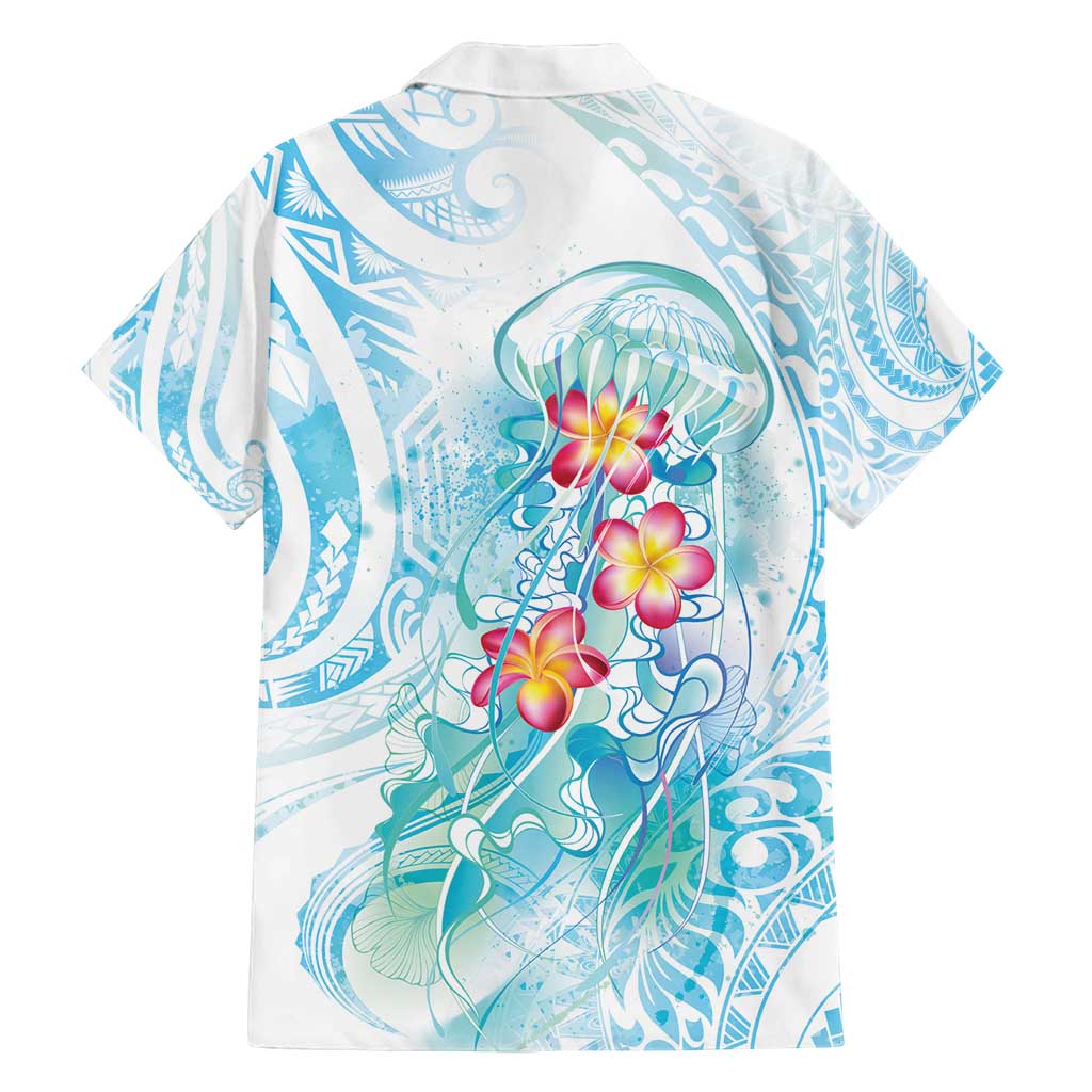 Sea Blue Polynesian Jellyfish Family Matching Long Sleeve Bodycon Dress and Hawaiian Shirt Watercolor Glows LT7 - Polynesian Pride