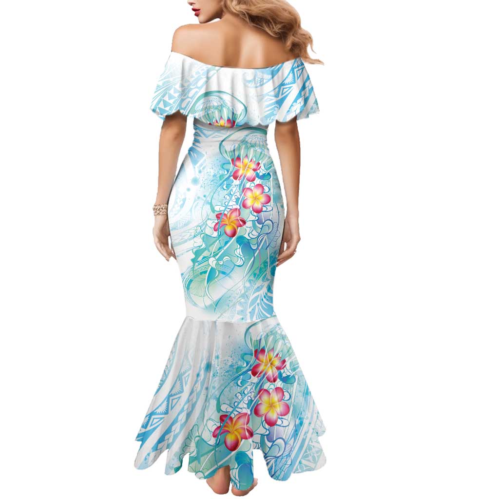 Sea Blue Polynesian Jellyfish Family Matching Mermaid Dress and Hawaiian Shirt Watercolor Glows LT7 - Polynesian Pride