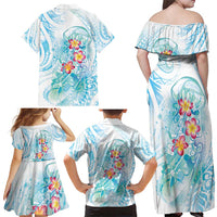Sea Blue Polynesian Jellyfish Family Matching Off Shoulder Maxi Dress and Hawaiian Shirt Watercolor Glows LT7 - Polynesian Pride