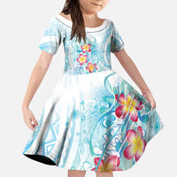 Sea Blue Polynesian Jellyfish Family Matching Puletasi and Hawaiian Shirt Watercolor Glows LT7 Daughter's Dress Light Blue - Polynesian Pride