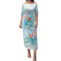 Sea Blue Polynesian Jellyfish Family Matching Puletasi and Hawaiian Shirt Watercolor Glows LT7 Mom's Dress Light Blue - Polynesian Pride