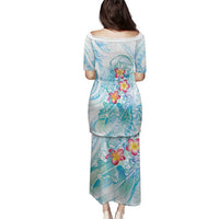 Sea Blue Polynesian Jellyfish Family Matching Puletasi and Hawaiian Shirt Watercolor Glows LT7 - Polynesian Pride