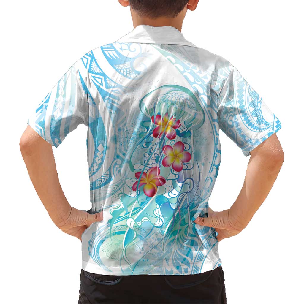 Sea Blue Polynesian Jellyfish Family Matching Summer Maxi Dress and Hawaiian Shirt Watercolor Glows LT7 - Polynesian Pride
