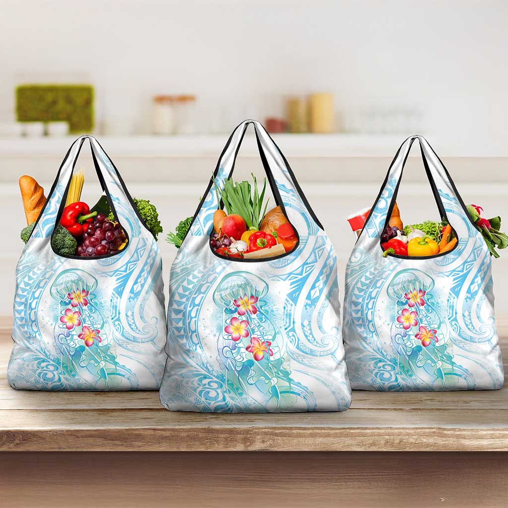 Sea Blue Polynesian Jellyfish Grocery Bag Watercolor Glows - Polynesian Pride