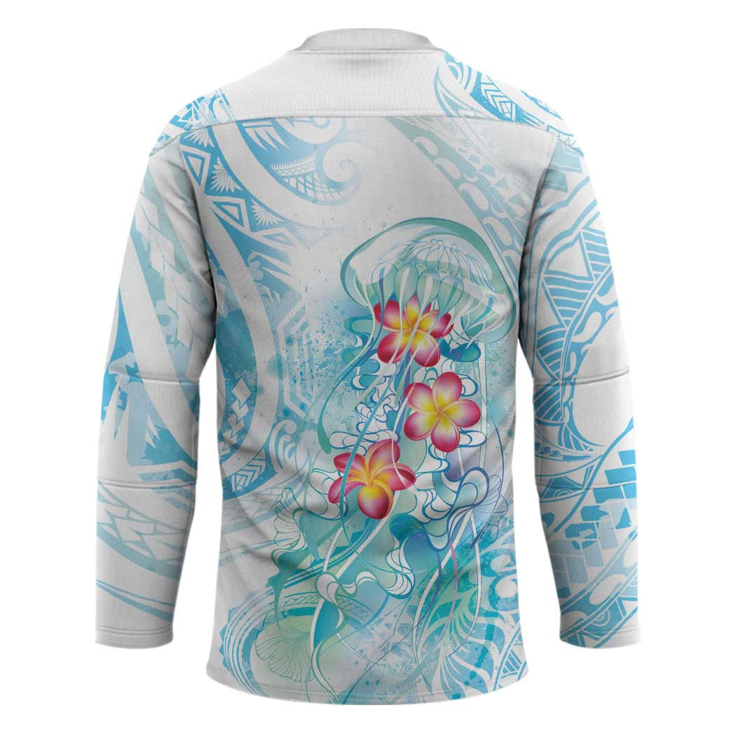 Sea Blue Polynesian Jellyfish Hockey Jersey Watercolor Glows - Polynesian Pride
