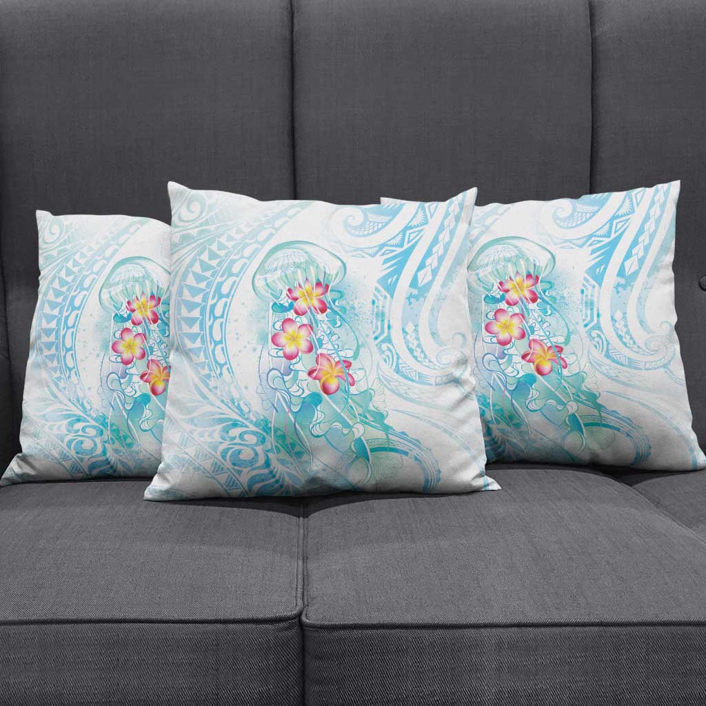 Sea Blue Polynesian Jellyfish Pillow Cover Watercolor Glows - Polynesian Pride