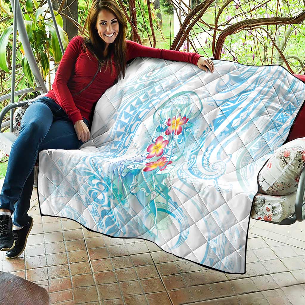 Sea Blue Polynesian Jellyfish Quilt Watercolor Glows - Polynesian Pride