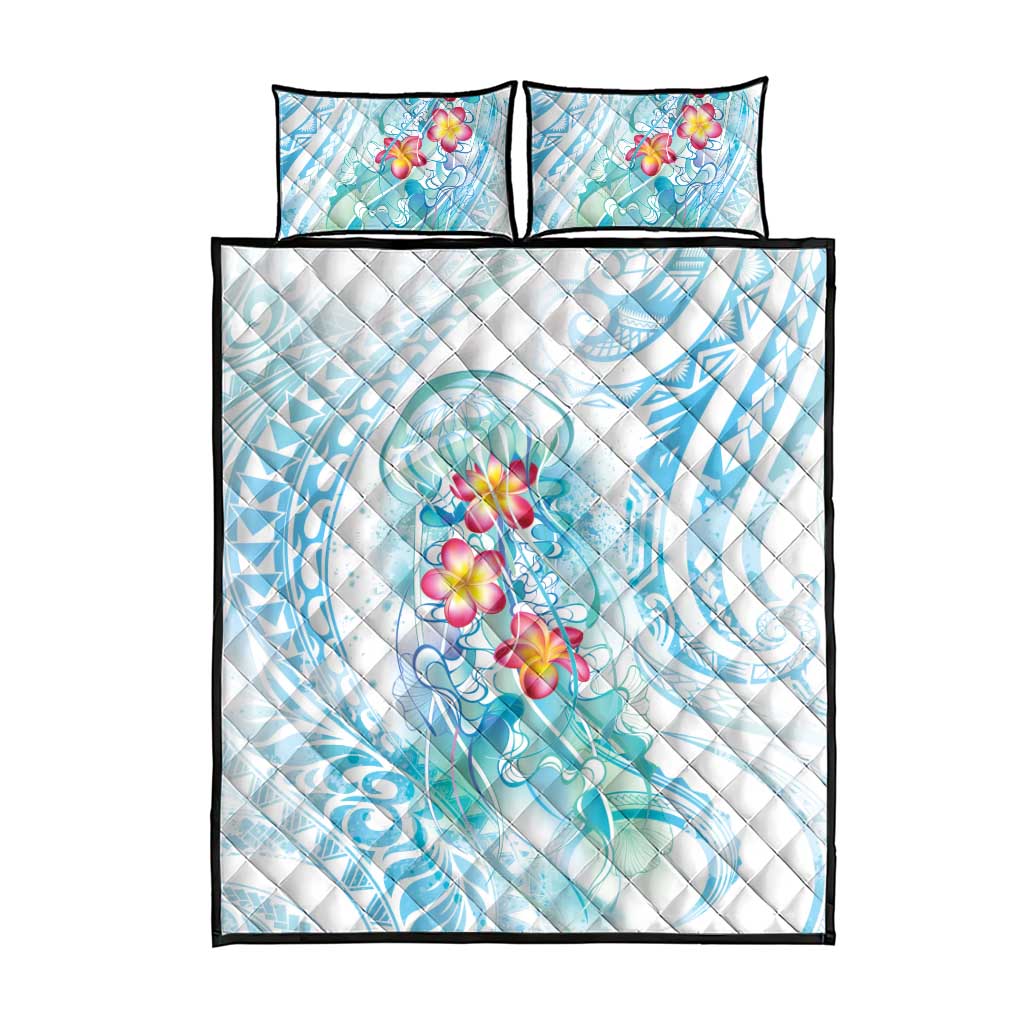Sea Blue Polynesian Jellyfish Quilt Bed Set Watercolor Glows LT7 - Polynesian Pride