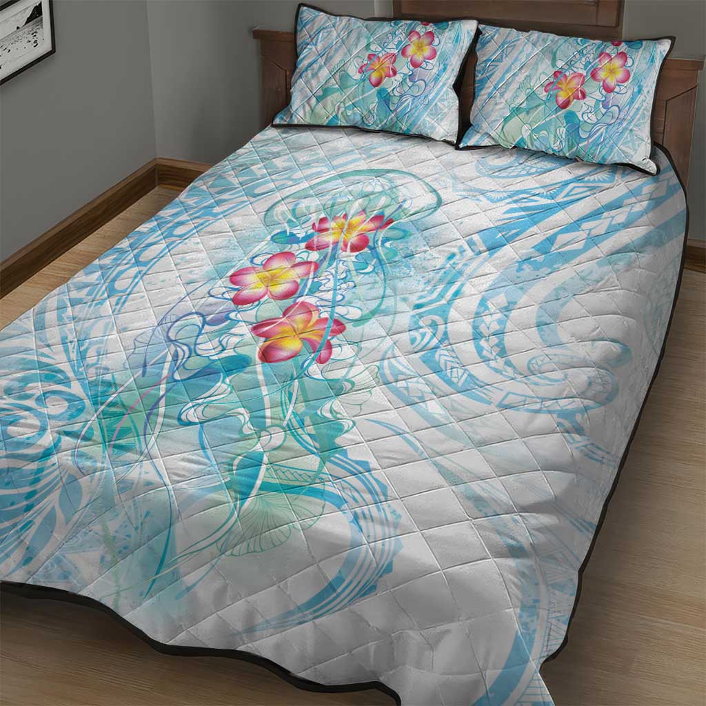 Sea Blue Polynesian Jellyfish Quilt Bed Set Watercolor Glows LT7 - Polynesian Pride