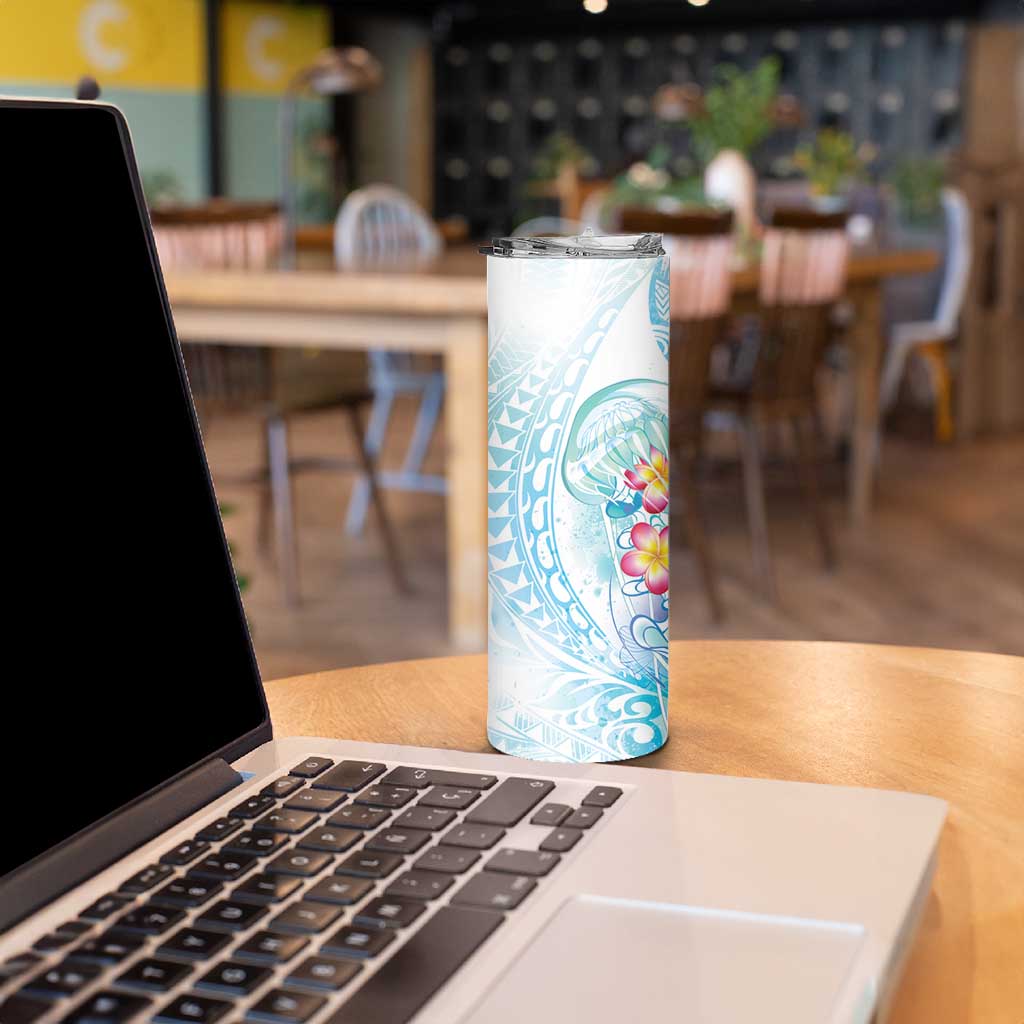 Sea Blue Polynesian Jellyfish Skinny Tumbler Watercolor Glows - Polynesian Pride