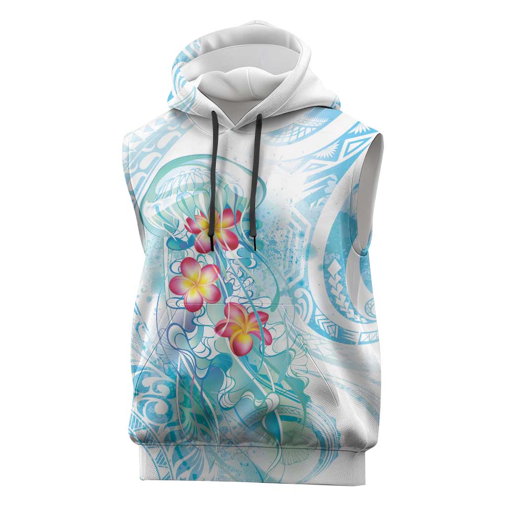 Sea Blue Polynesian Jellyfish Sleeveless Hoodie Watercolor Glows LT7 Light Blue - Polynesian Pride