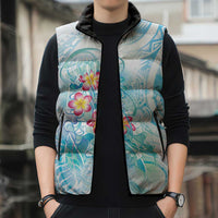 Sea Blue Polynesian Jellyfish Sleeveless Puffer Jacket Watercolor Glows - Polynesian Pride