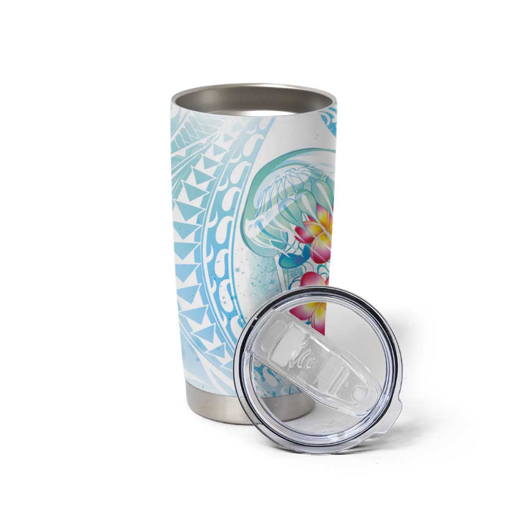 Sea Blue Polynesian Jellyfish Tumbler Cup Watercolor Glows - Polynesian Pride