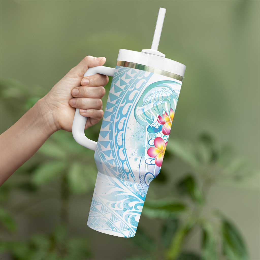 Sea Blue Polynesian Jellyfish Tumbler With Handle Watercolor Glows - Polynesian Pride