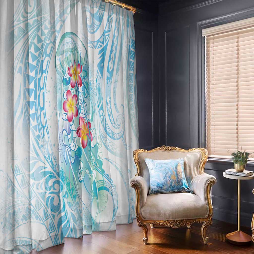 Sea Blue Polynesian Jellyfish Window Curtain Watercolor Glows - Polynesian Pride