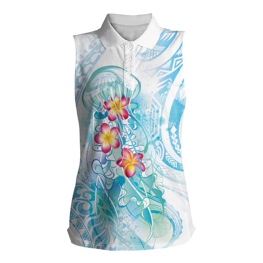 Sea Blue Polynesian Jellyfish Women Sleeveless Polo Shirt Watercolor Glows LT7 Female Light Blue - Polynesian Pride