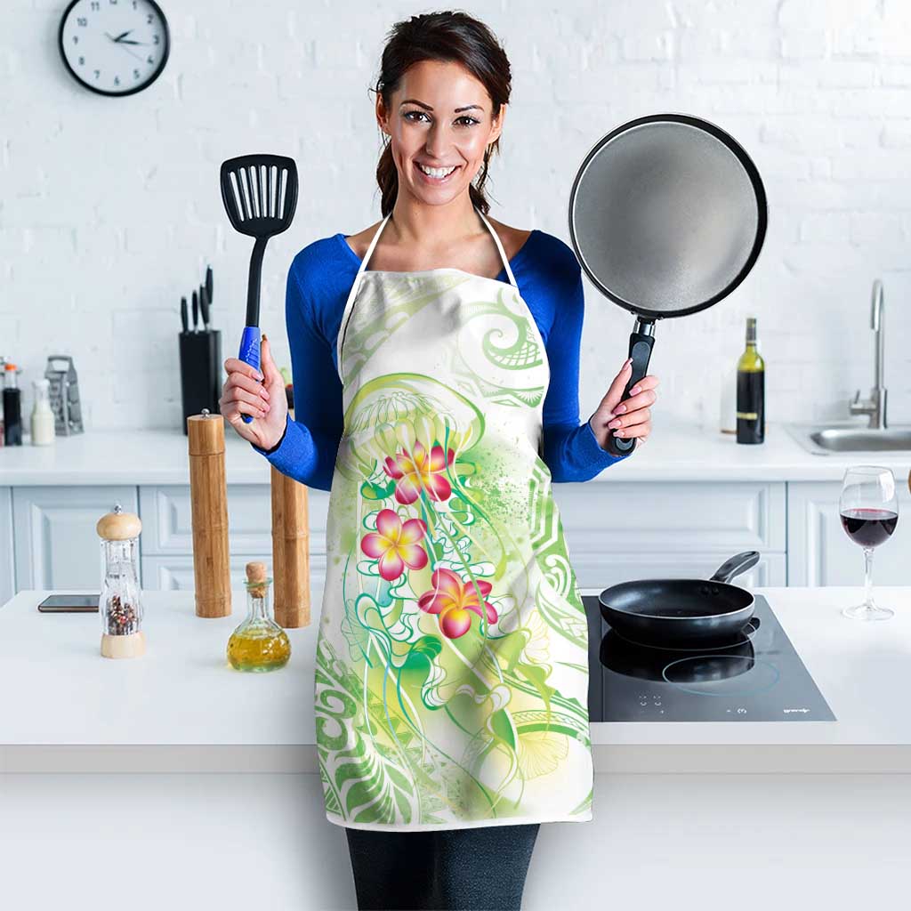 Summer Green Polynesian Jellyfish Apron Watercolor Glows - Polynesian Pride