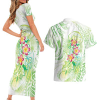 Summer Green Polynesian Jellyfish Couples Matching Short Sleeve Bodycon Dress and Hawaiian Shirt Watercolor Glows LT7 - Polynesian Pride