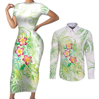 Summer Green Polynesian Jellyfish Couples Matching Short Sleeve Bodycon Dress and Long Sleeve Button Shirt Watercolor Glows LT7 Light Green - Polynesian Pride