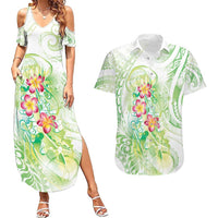 Summer Green Polynesian Jellyfish Couples Matching Summer Maxi Dress and Hawaiian Shirt Watercolor Glows LT7 Light Green - Polynesian Pride
