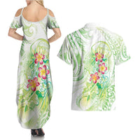 Summer Green Polynesian Jellyfish Couples Matching Summer Maxi Dress and Hawaiian Shirt Watercolor Glows LT7 - Polynesian Pride
