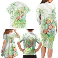 Summer Green Polynesian Jellyfish Family Matching Long Sleeve Bodycon Dress and Hawaiian Shirt Watercolor Glows LT7 - Polynesian Pride