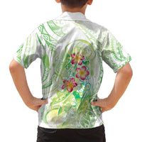 Summer Green Polynesian Jellyfish Family Matching Off The Shoulder Long Sleeve Dress and Hawaiian Shirt Watercolor Glows LT7 - Polynesian Pride