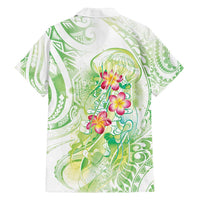 Summer Green Polynesian Jellyfish Family Matching Off Shoulder Maxi Dress and Hawaiian Shirt Watercolor Glows LT7 - Polynesian Pride