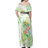 Summer Green Polynesian Jellyfish Family Matching Off Shoulder Maxi Dress and Hawaiian Shirt Watercolor Glows LT7 - Polynesian Pride