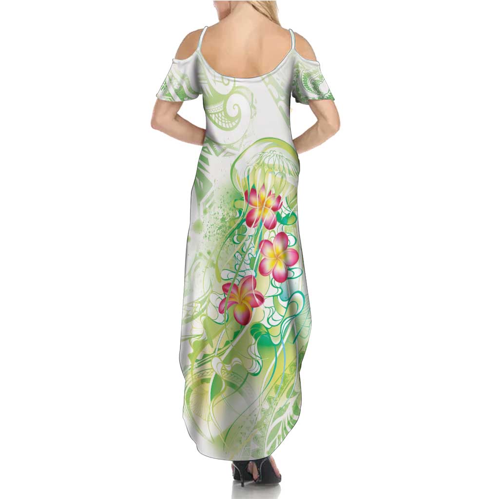 Summer Green Polynesian Jellyfish Family Matching Summer Maxi Dress and Hawaiian Shirt Watercolor Glows LT7 - Polynesian Pride