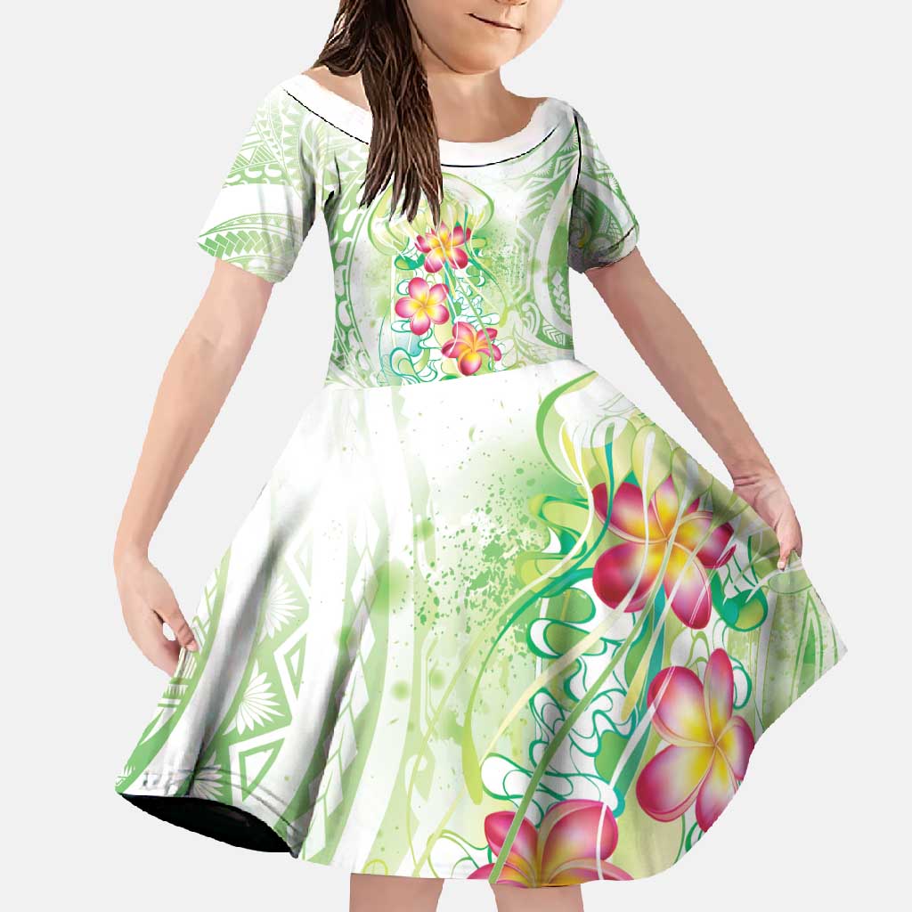 Summer Green Polynesian Jellyfish Family Matching Tank Maxi Dress and Hawaiian Shirt Watercolor Glows LT7 Daughter's Dress Light Green - Polynesian Pride