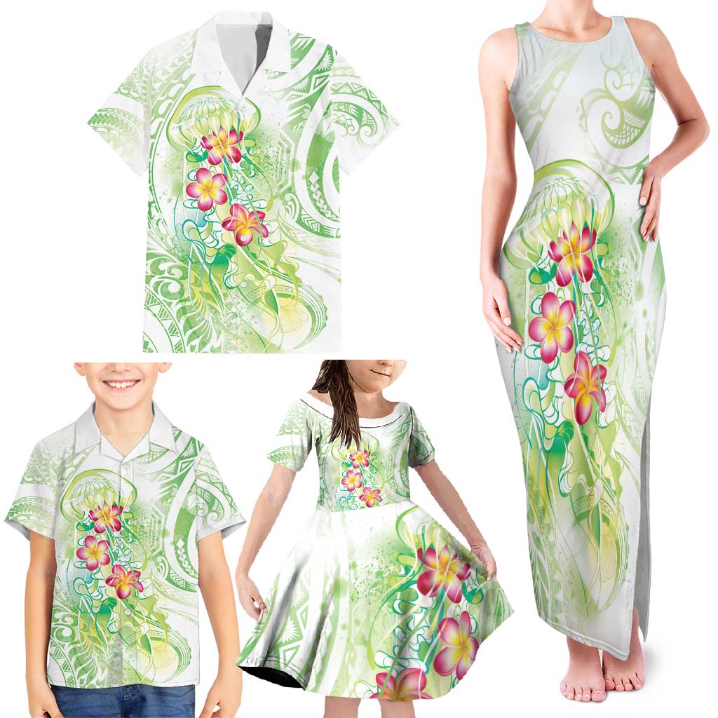 Summer Green Polynesian Jellyfish Family Matching Tank Maxi Dress and Hawaiian Shirt Watercolor Glows LT7 - Polynesian Pride