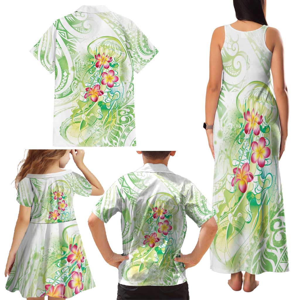 Summer Green Polynesian Jellyfish Family Matching Tank Maxi Dress and Hawaiian Shirt Watercolor Glows LT7 - Polynesian Pride