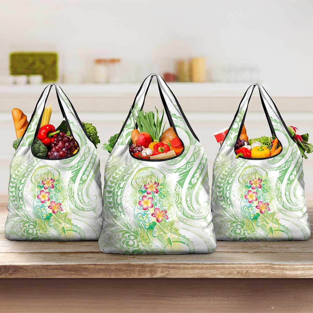 Summer Green Polynesian Jellyfish Grocery Bag Watercolor Glows - Polynesian Pride