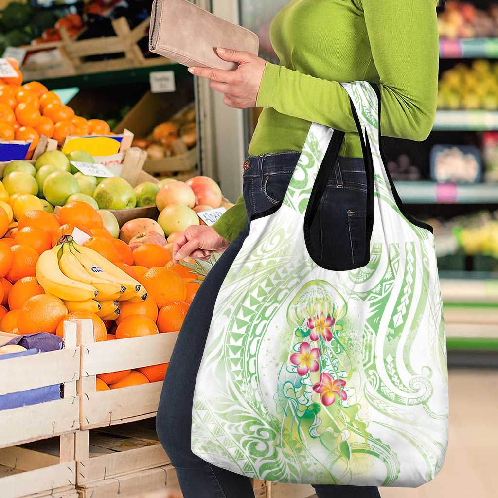 Summer Green Polynesian Jellyfish Grocery Bag Watercolor Glows - Polynesian Pride