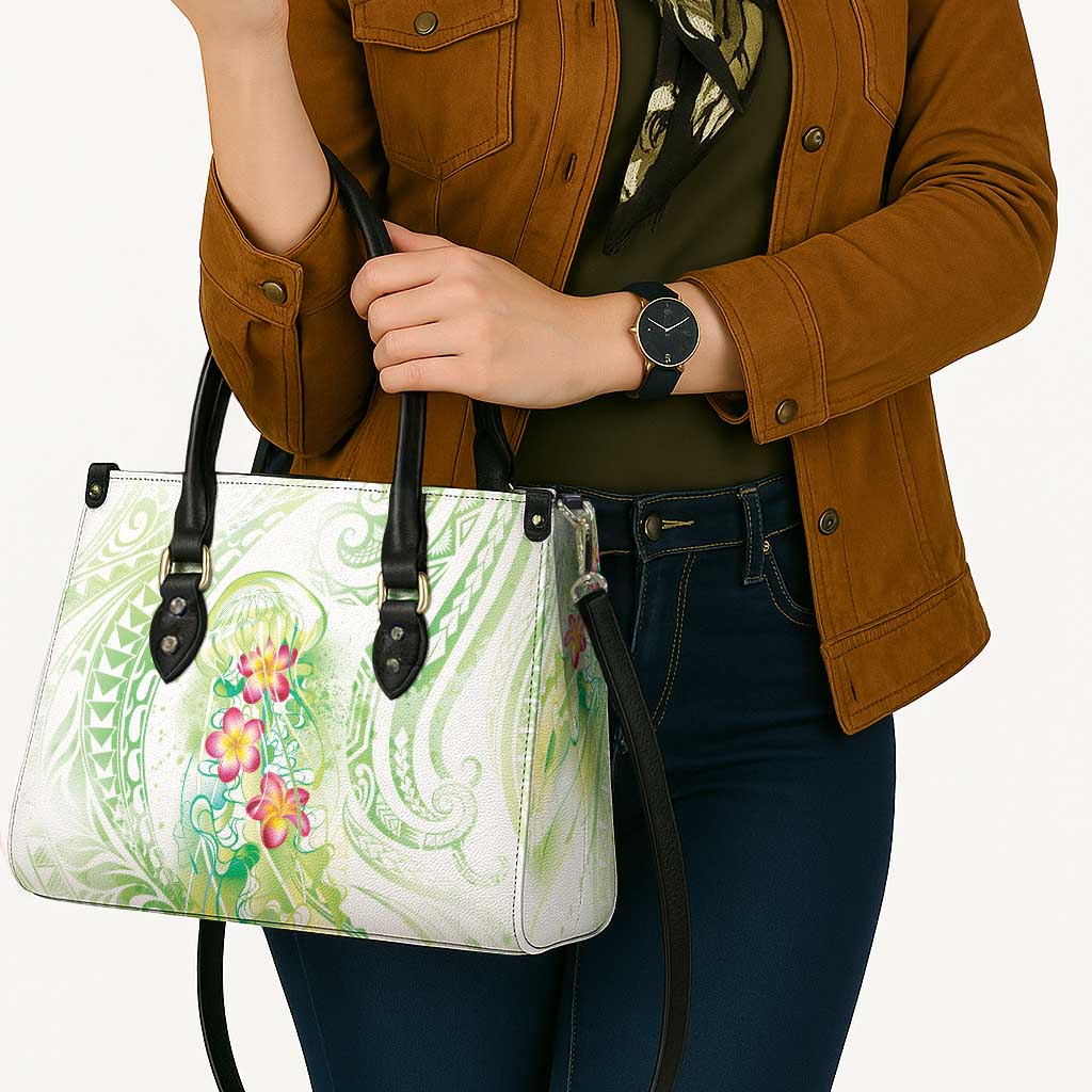 Summer Green Polynesian Jellyfish Leather Bag Watercolor Glows - Polynesian Pride